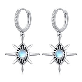 Evil Eye Earrings for Women 925 Sterling Silver Moonstone Evil Eye Huggie Hoop Earrings Evil Eye Dangle Earrings Minimalist Jewelry Gifts for Women, Sterling Silver, Moonstone