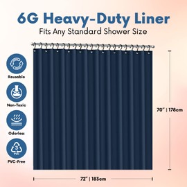 Premium Shower Curtain Liner, 72"W X 72"H - PVC-Free, 6G PEVA Shower Curtain with 12 Rust Proof Grommets and Magnet-Weighted Bottom Hem - Moisture Stain Proof Shower Curtain Liner - Navy