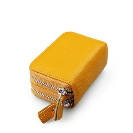 AprinCtempsD RFID Blocking Women's Credit Card Holder Genuine Leather Ladies Small Coin Purse Men's Mini Card Wallet with Double Zipper (Yellow)