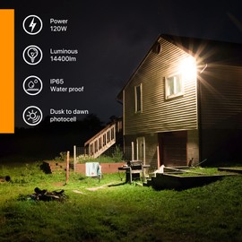 DEMILARE 120W LED Wall Pack Light with Dusk to Dawn Photocell, 14400lm Easy to Install Wall Pack Light IP65 Waterproof, 5000K Security Light AC100-277V Commercial Lighting for Barn, Yard, Factory