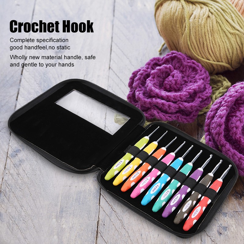 9PCS Crochet Hooks Set Knitting Smooth Needle Tools Ergonomic Plastic