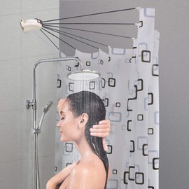 Hershii Foldable Shower Curtain Rod Rail Hanger Corner Fan-Shaped Stainless Steel Wall Mounted Curved Bathroom Shower Pole Holder