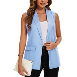 LADI TREND Waistcoat For Women Long Sleeveless Blazer Button Down Waistcoat Cardigan Blazers (Light Blue XXL)