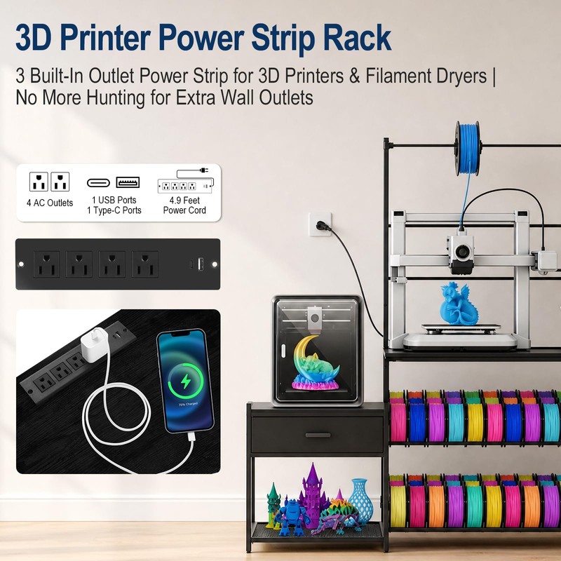 3D Printer Stand with Filament Storage Rack, Integrated Heavy Duty