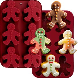 2Pack Christmas Gingerbread Man Molds Christmas Silicone Molds For Baking Large Gingerbread Man 6-Cavity Christma Mold Shaped with Gingerbreads Mans for Chocolate Candy Jello Ice Cubes Soaps Candles