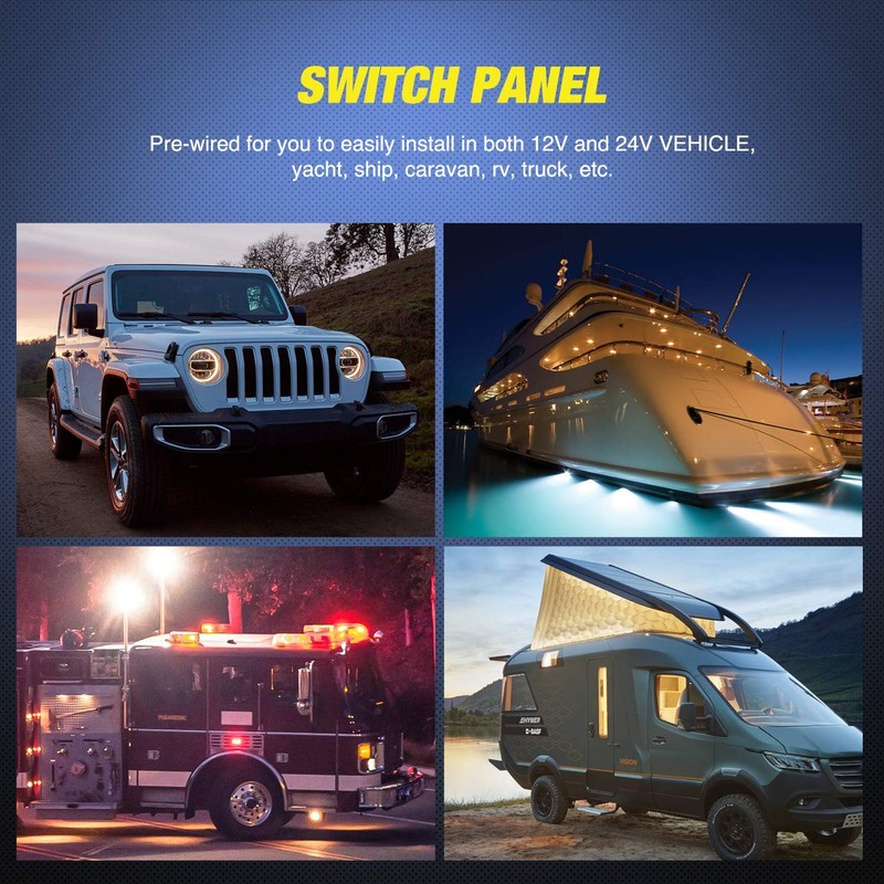 Nilight 3 Gang Rocker Switch Panel Aluminum 5 Pin ON