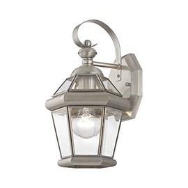 Livex Lighting 2061-91 Outdoor Wall Lantern with Clear Flat Glass Shades, Brushed Nickel