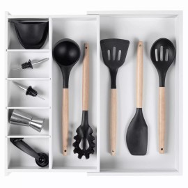 KitchenEdge Adjustable Kitchen Drawer Organizer for Utensils and Junk, Expandabl