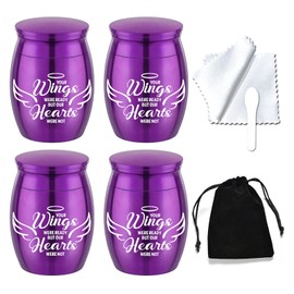 Small Keepsake Urns for Human Ashes Angel Wings Cremation Urns for Ashes 4 Piece Stainless Steel Funeral Memorial Ashes holder-Your Wings Were Ready, But My Heart Was Not (4Pcs-Purple)