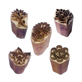 Royal Kraft Floral Brass Wooden Printing Stamps (Set of 5) - DIY Fabric, Clay, Pottery Blocks BHtag0010