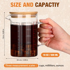 Remerry 6 Pack 500 ml Beaker Mug with Handle and Lid Glass Measuring Cup Graduated Beaker Mug Multi-function Food Grade Measuring Cup 17.6 oz