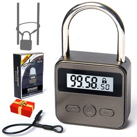 ACKSTAR Metal Timer Padlock - Inteligent Timing Padlock with 10 Inch Steel Cable Extension, Backlight LCD Display up to 99 Hours Max time Lock, Micro USB Rechargeable, (Dark Bronze)