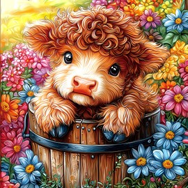 Highland Cow 500 Piece Puzzles for Adults Cute Cow Flower Animal Jigsaw Puzzles 500 Pieces Difficult Unique Family Challenging Puzzle (20"x20")