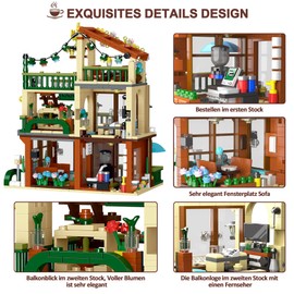 TENYEAH 3in1 City Kaffee Haus Bausteine, 875 Stüke Straßenansicht Café mit Blumen Terrasse, Creative Architecture Deko Modell mit LED für Kinder Erwachsene Sammler