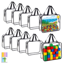 10 Packs Clear Storage Bags with Zipper - Zippered Toy Storage with Labels, Waterproof Bags for Board Games, Blocks & Books - Reusable Black Organizers for Small Toy Storage