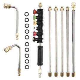 Pressure Washer Extension Wand, Power Washer Lance Set with Spray Nozzle Tips and 30° 90° Curved Rod, 1/4’’Quick Connect 4000 PSI