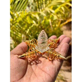Jet International Women's Exquisite Shree Yantra Pyramid Energy Generator Brass Copper Coil Aluminium Steel Conical Points Healing Reiki Sacred Gift Pyramid Generator Crystal Pencil Point Programmable