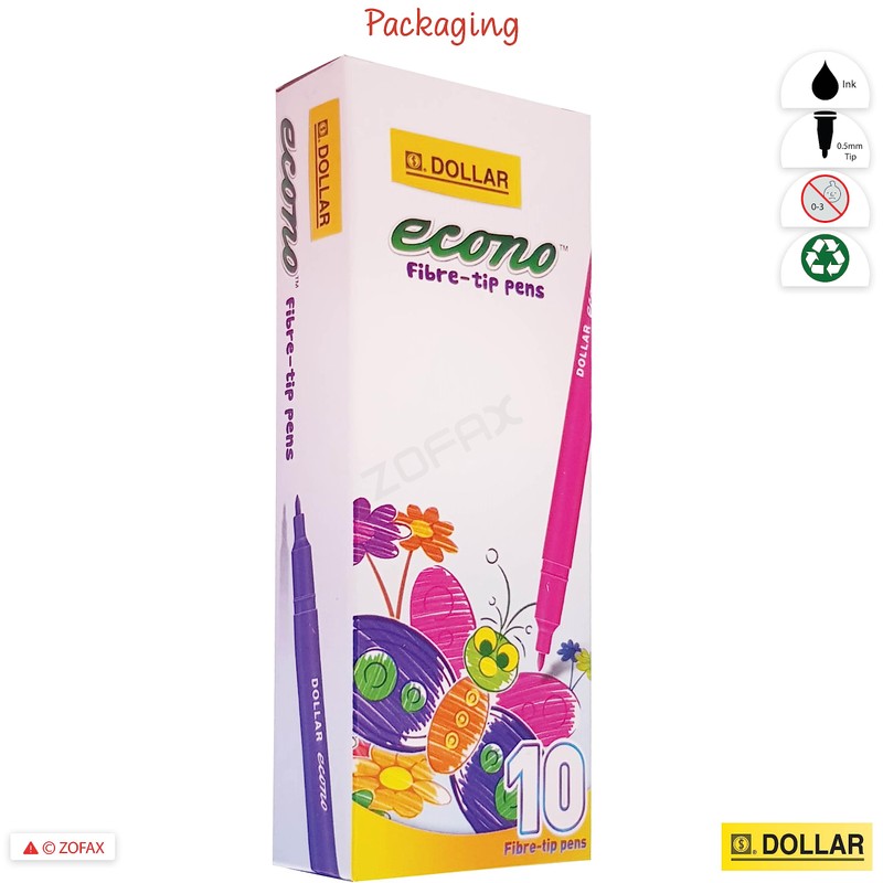 Dollar FeltStic Felt Tip Pens, BLACK, Pack of 10, Fine