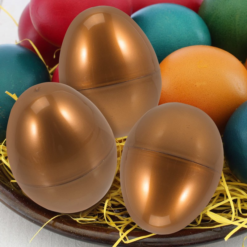HEMOTON 10pcs Golden Plastic Easter Eggs, 2.95 Fillable Easter Eggs