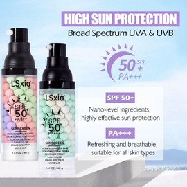 3 In 1 Primer for Face Before Makeup, SPF 50, Tinted Moisturizer Sunscreen Isolation Cream, One Step Color Corrector Makeup Primer, Color Correcting Concealer Oil Control, Base de Maquillaje, #01+#02