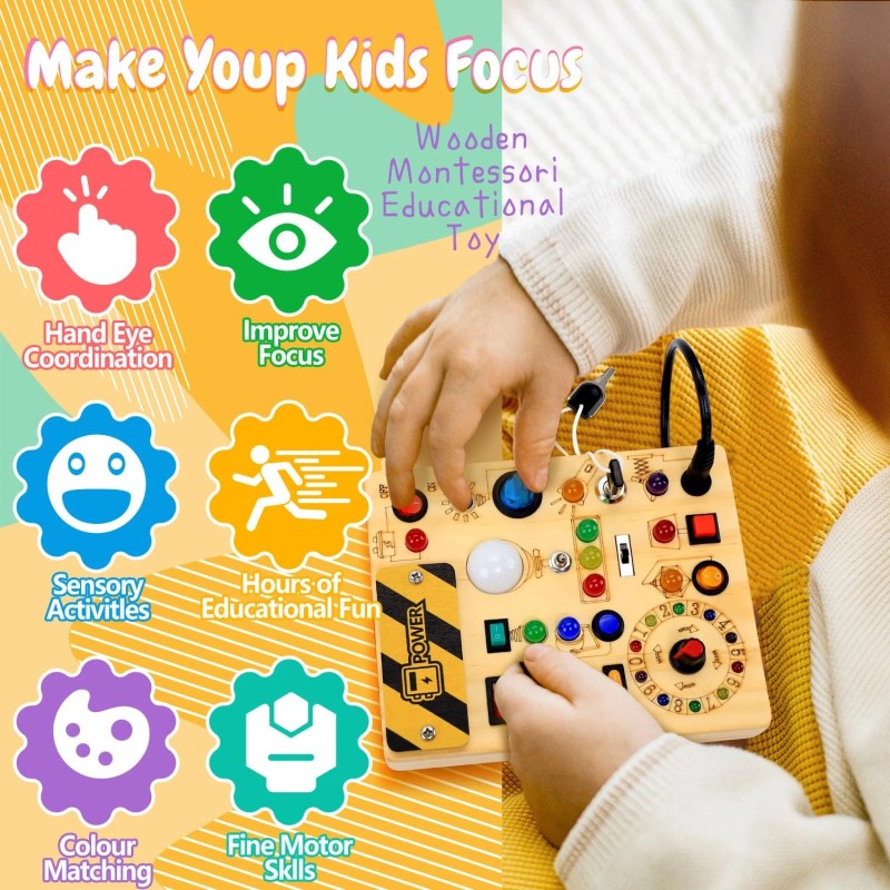 Harvow Best Busy Board with LED Light Switches Montessori Toys