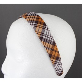 Fashion Accessories Now orange brown white plaid headband 1 1/8 inches wide tartan fabric covered hair band plaid headband classic headband