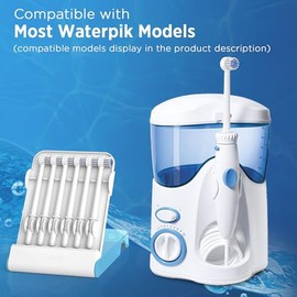 Puntas de repuesto para hilo dental Waterpik (6 puntas de cabezal de cepillo y paquete de estuche de almacenamiento)