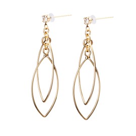 LOKUMI jk-72 Earrings, Made in Japan, 18K Gold, K18 Posts, K18 Metal, Hypoallergenic, Marquise Swing Earrings, Long, Women's, Simple, Studs, Swing, Leaf, Popular, Nickel-free, Gift, Present, Brass