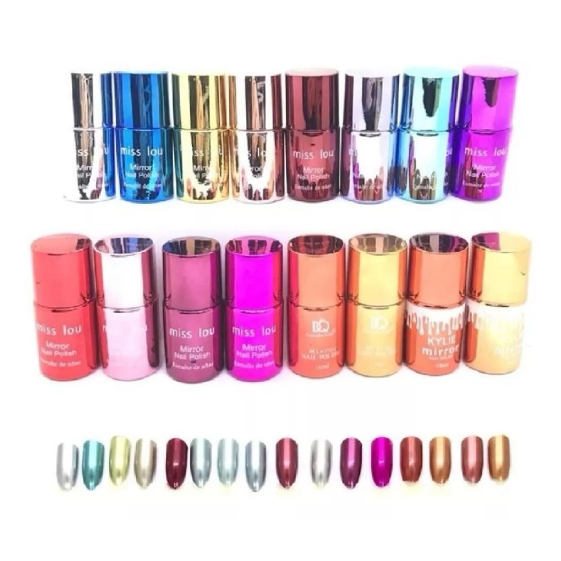 KFMX 3 Barniz Espejo + 100 Tips Uñas + Lámpara