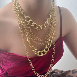 Stocking Stuffers Gifts for Women Layered Chunky Necklace for Women Gold Large Layering Necklace Chunky Chain with Layer Choker Dainty Multilayer Thick Necklace Holiday Gifts
