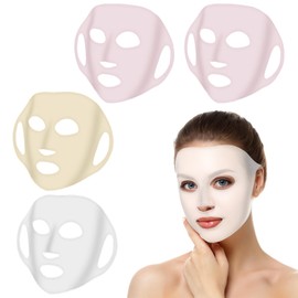 oruola 4Pcs Face Mask Cover, Silicone Reusable Face Mask, Moisturizing Skin Care 3D Sheet Mask Cover, Beauty Spa Tools, Suitable for Women's Skin Care (Transparent, Pink, Yellow)