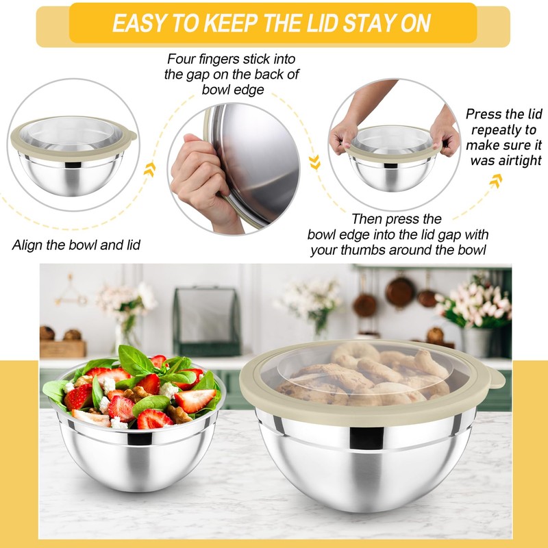 P&P CHEF Mixing Bowl with Lid Set, 7 Pieces Stainless