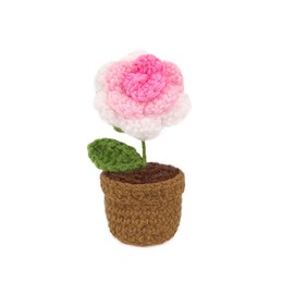 Lutoku Handmade Crochet Flowers,Small Potted Knitted Desk Decorations Home Decoration Car Dashboard Decorations Crochet Artificial Flower (Pink Rose)