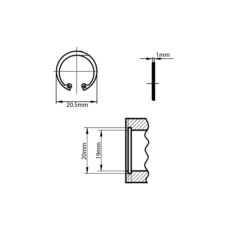 19mm Internal Circlips for Bores Retaining Rings Snap CirClip Phosphated