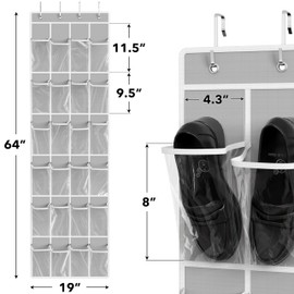 Simple Houseware 24 Pockets - Crystal Clear Over The Door Hanging Shoe Organizer, Gray (64'' x 19'')
