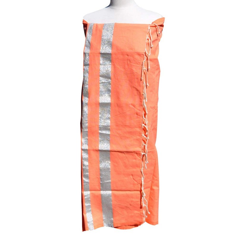 LES POULETTES - Fouta Beach Towel Salmon Cotton and Lurex