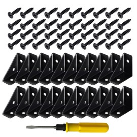 VZU 20 Piece Angle Corner Bracket, Metal Corner Connector Set, 90 Degree Angle Connector, for Desk Bed Edge, Furniture Angle, 90 Degree Connection Support, with 40 Screws and 1 Screwdriver, Black
