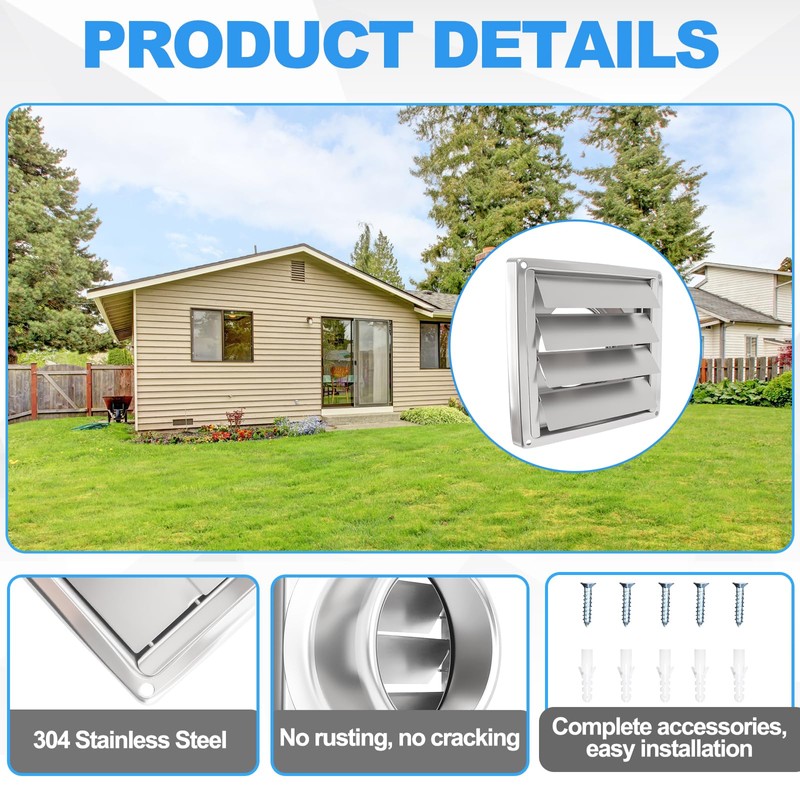 6" Metal Outdoor Dryer Vent Cover, Stainless Steel Exhaust Vent