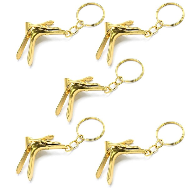 AAProTools Set Of 5 Pcs Gold Speculum Keychain Stainless Steel