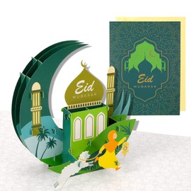 HOWAF Eid Mubarak 3D Pop Up Card, Eid Mubarak Card, Eid Mubarak Cards, Eid Mubarak Greeting Cards with Envelopes for Friends, Family, Muslim, Islamic Ramadan, Eid Mubarak Gifts, Eid Mubarak Decoration