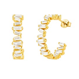 Brandlinger ® 925 Silver Hoop Earrings with Rainbow Colour Gradient Stone Jewellery Women's 18 Carat Gold Plated for Women and Girls Outer Diameter 23 mm, Cubic Zirconia Yellow Gold Gold-plated