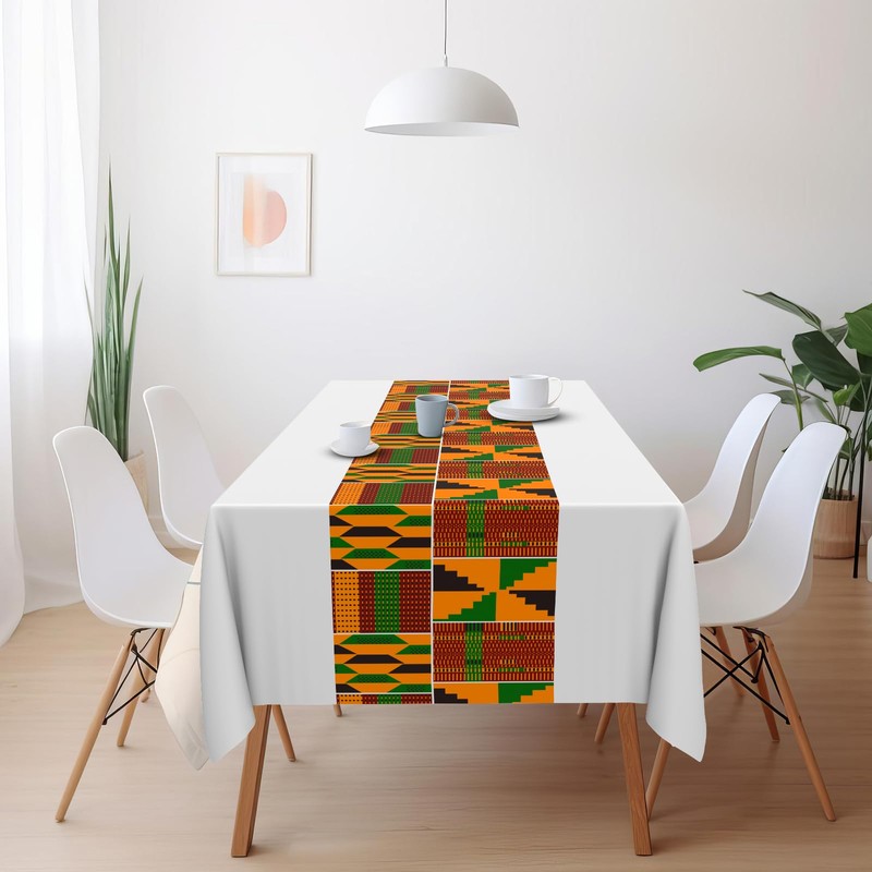 Oudain 6 Pcs 54" x 108" Kente White Plastic Tablecloths