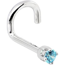 Body Candy Solid 14k White Gold 2mm Mint Green Cubic Zirconia Left Nose Stud Screw 18 Gauge 1/4"