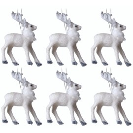 Gem Imports White Flock Reindeer Stag Christmas Tree Baubles Decorations (Set of 6)
