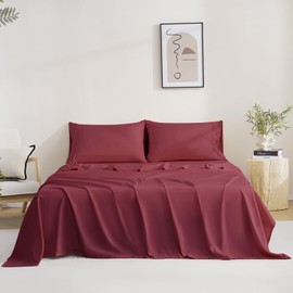 MCO Bedding Queen Bed Sheets Set - Soft Bed Sheets - Cooling Breathable Bedding Set with 16" Deep Pocket (4 Pieces, Queen, Burgundy)