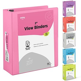 3 Slant D-Ring Binder 2 Inch Binder Pink, 2 in Clear View Cover w/ 2 Inside Pockets Binder, Heavy Duty Colored School Supplies Binders Also available in Blue, Grey, Red, Green, Purple (1 PC) âby Enday