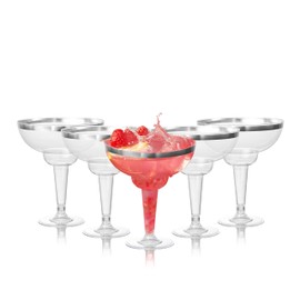 MATANA 24 Elegant Plastic Margarita Cocktail Glasses with Silver Rim (360ml / 12oz) - Sturdy & Reusable - Daiquiri Martini Glasses for Weddings Birthdays, Christmas & Outdoor Parties