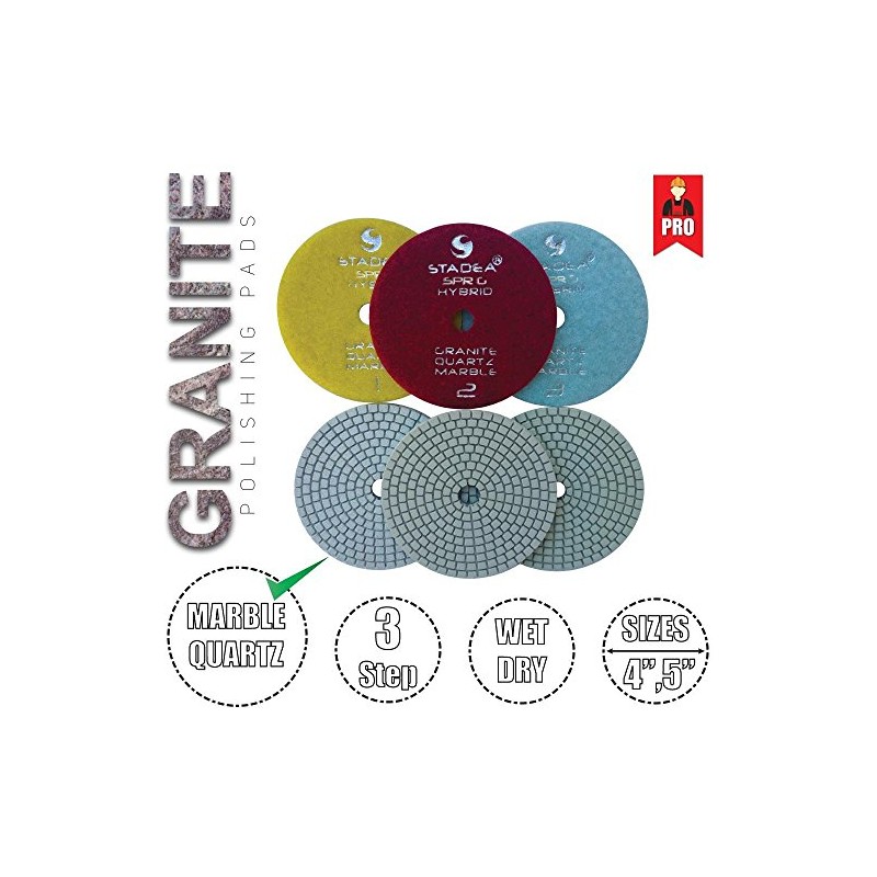 Stadea PPH101S 4" Diamond Polishing Pads Three 3-Step Set Wet