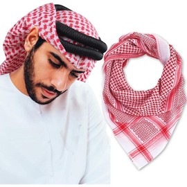 Head Scarf Keffiyeh Shemagh Turban Head Wrap Muslim Arab Saudi Dubai Headwear for Men Women - Color: B- Red Shemagh, Size: 55*55inches
