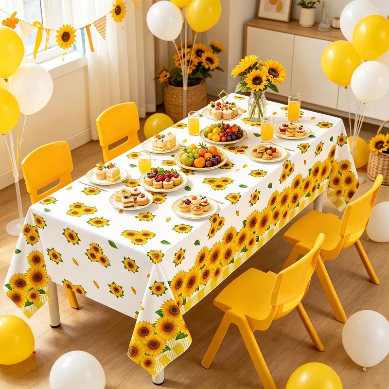 3 Pcs Sunflower Tablecloth Yellow Floral Party Table Cloth Rectangle